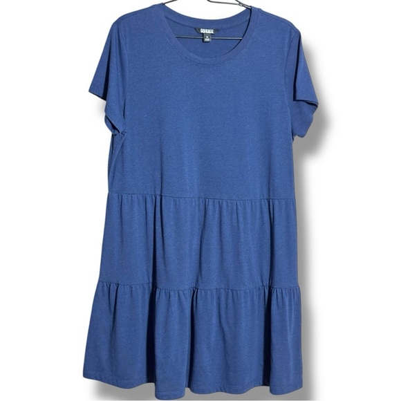 Casual Navy Blue A-Line Tiered Short Sleeve Mini Dress with Crew Neck - Picture 13 of 16